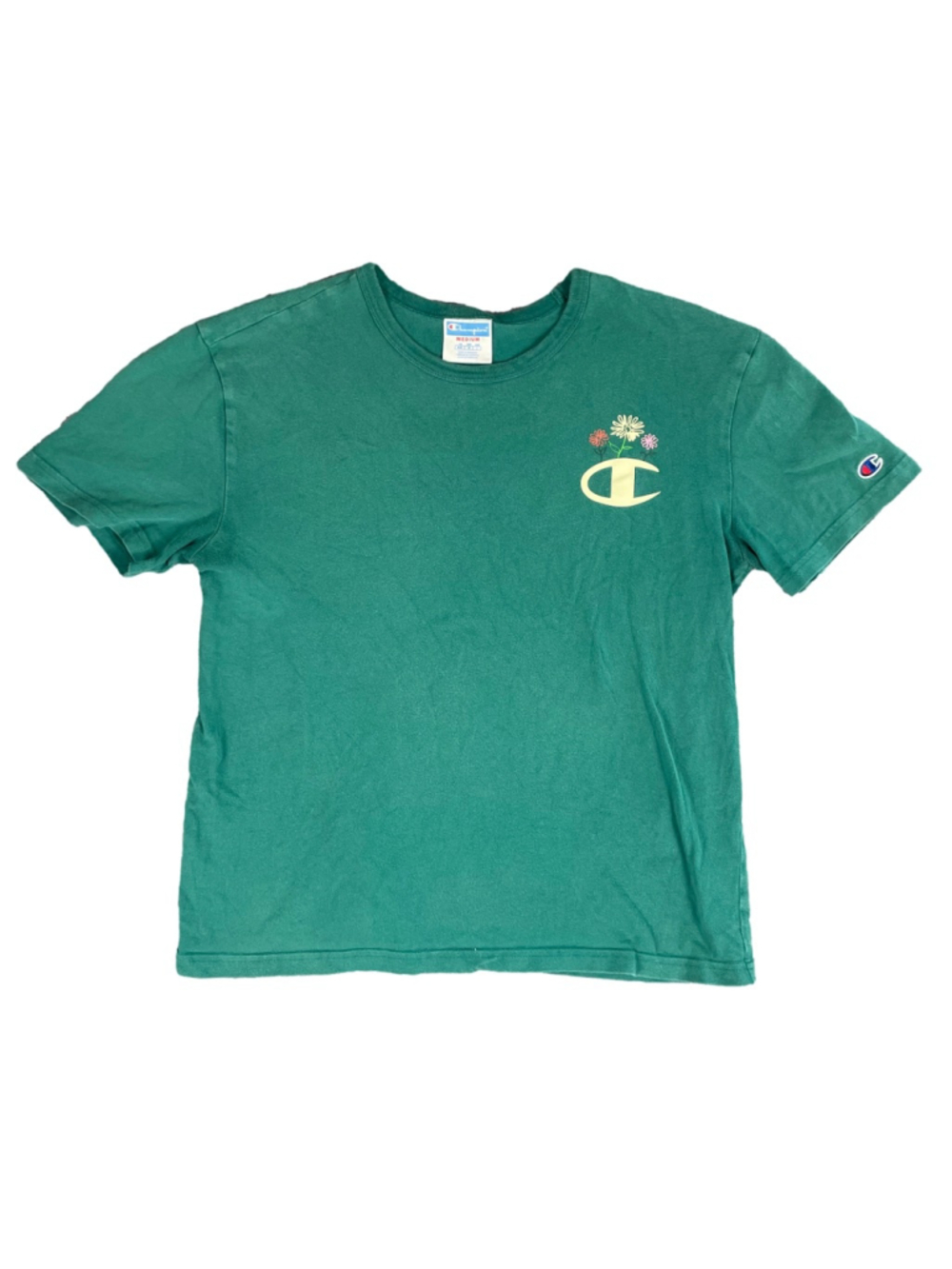 Champion Heritage Shirt Womens Medium Green Floral Logo Short Sleeve Tee